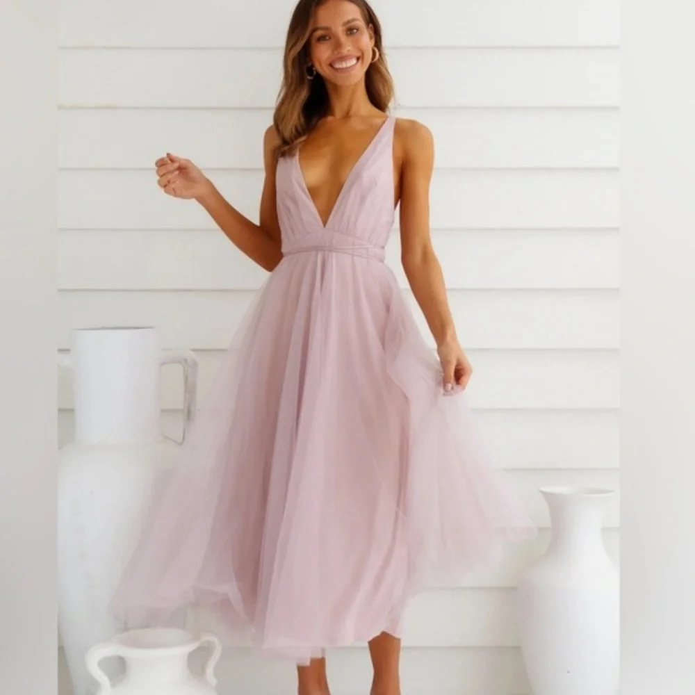 Hello Molly Blush Pink Tulle Midi Dress - Picture 2 of 9